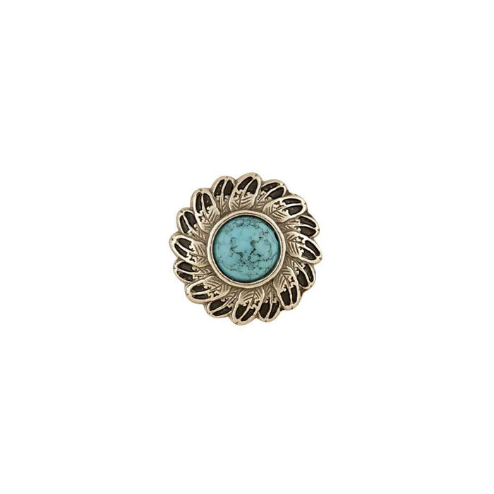 Turquoise Feather Conchos Antique Silver Plate/Nickel Free