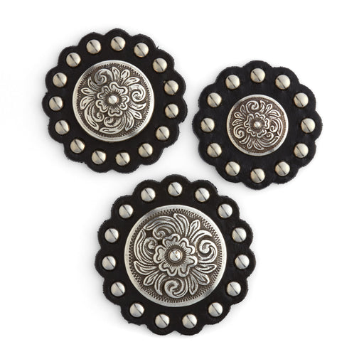 Scalloped Black Leather Conchos
