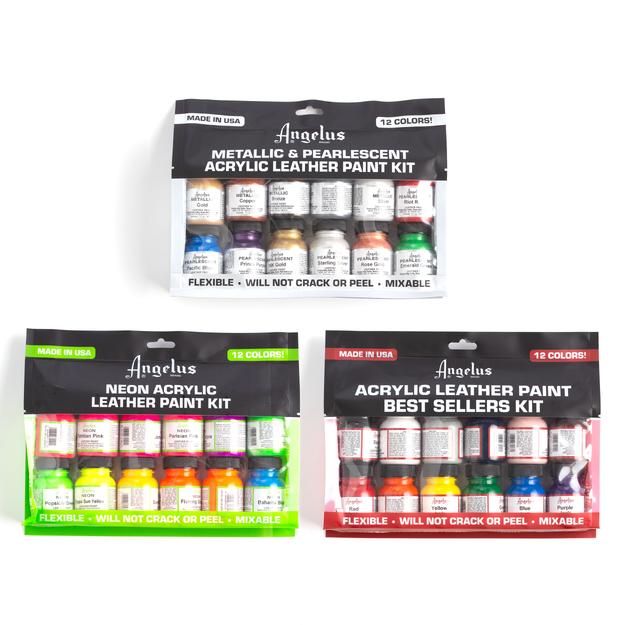 Angelus Acrylic Leather Paint Set - Metallic and Pearlescent, Assorted  Colors, Set of 12 